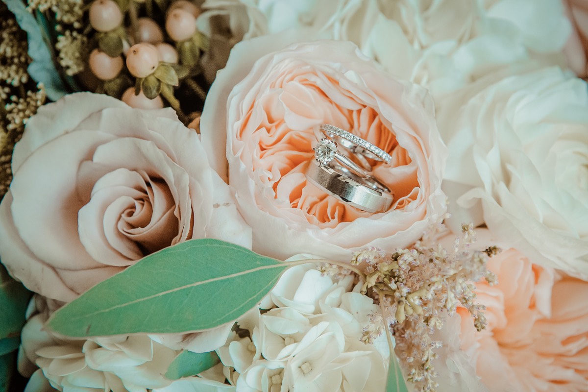 rings in bridal bouquet