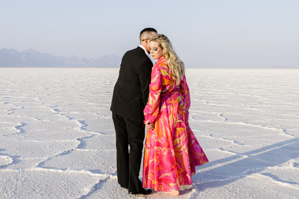 couple dressed formally on the Salt Flats