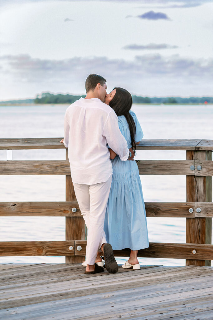 Marriage proposal photography at Harbour Town in Hilton Head with a violinist