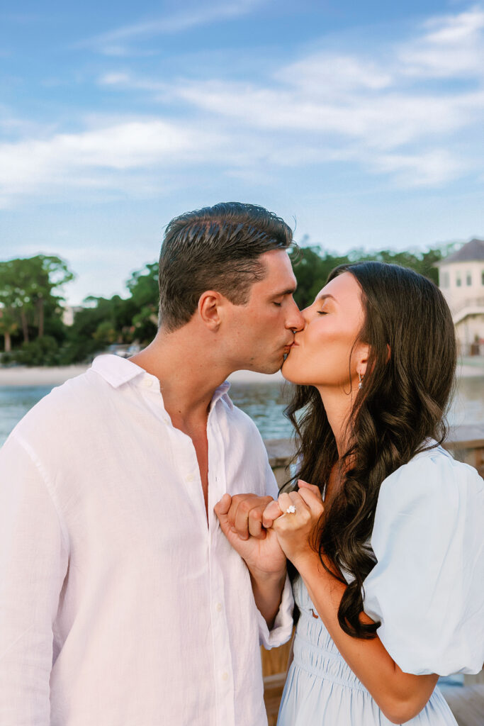 Marriage proposal photography at Harbour Town in Hilton Head with a violinist