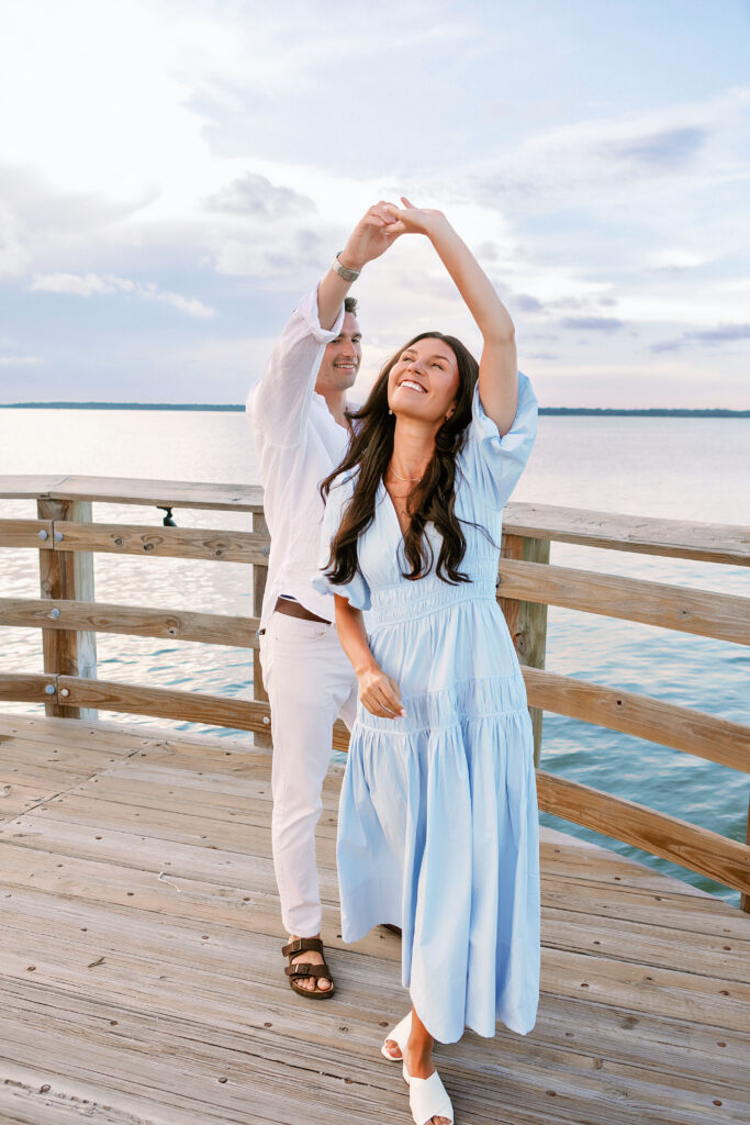 Marriage proposal photography at Harbour Town in Hilton Head with a violinist