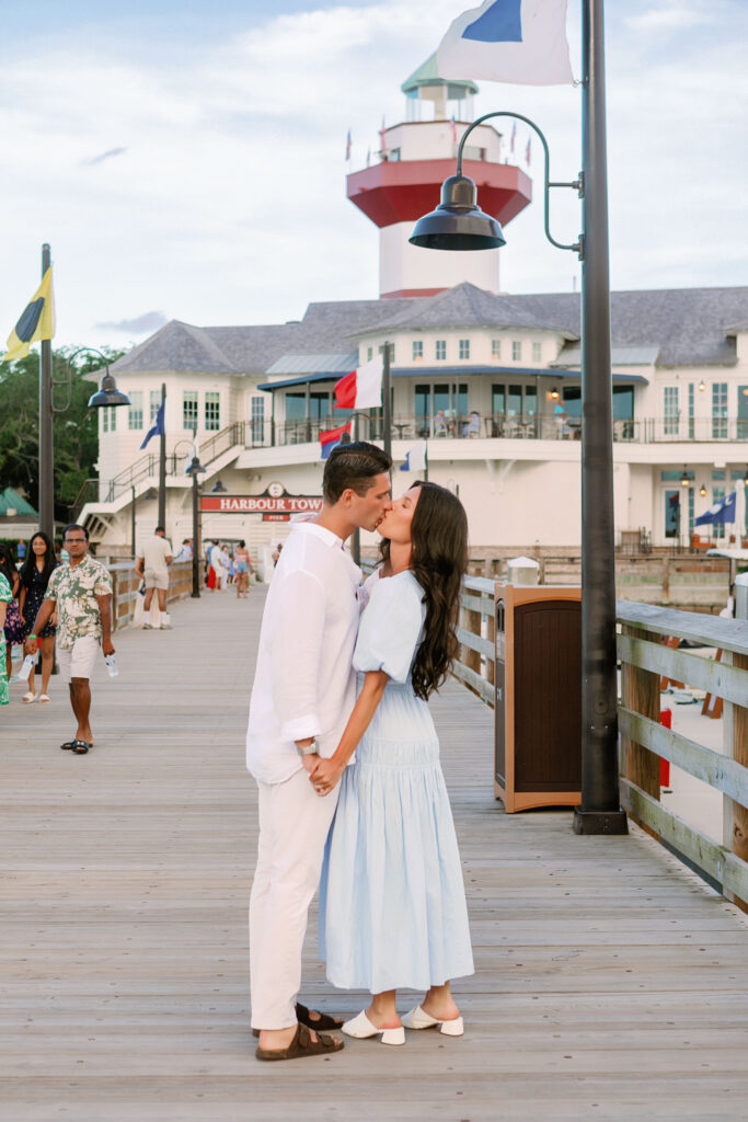 Marriage proposal photography at Harbour Town in Hilton Head with a violinist