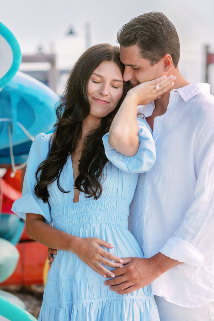 Marriage proposal photography at Harbour Town in Hilton Head with a violinist