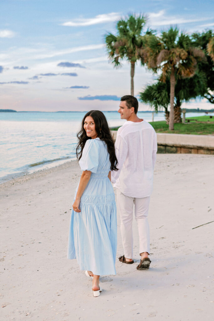 Marriage proposal photography at Harbour Town in Hilton Head with a violinist