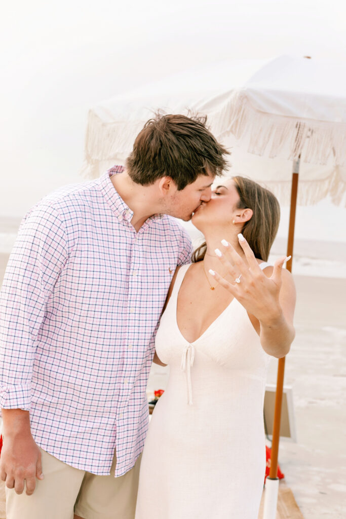 Marriage proposal on the beach in Hilton Head with a picnic set up