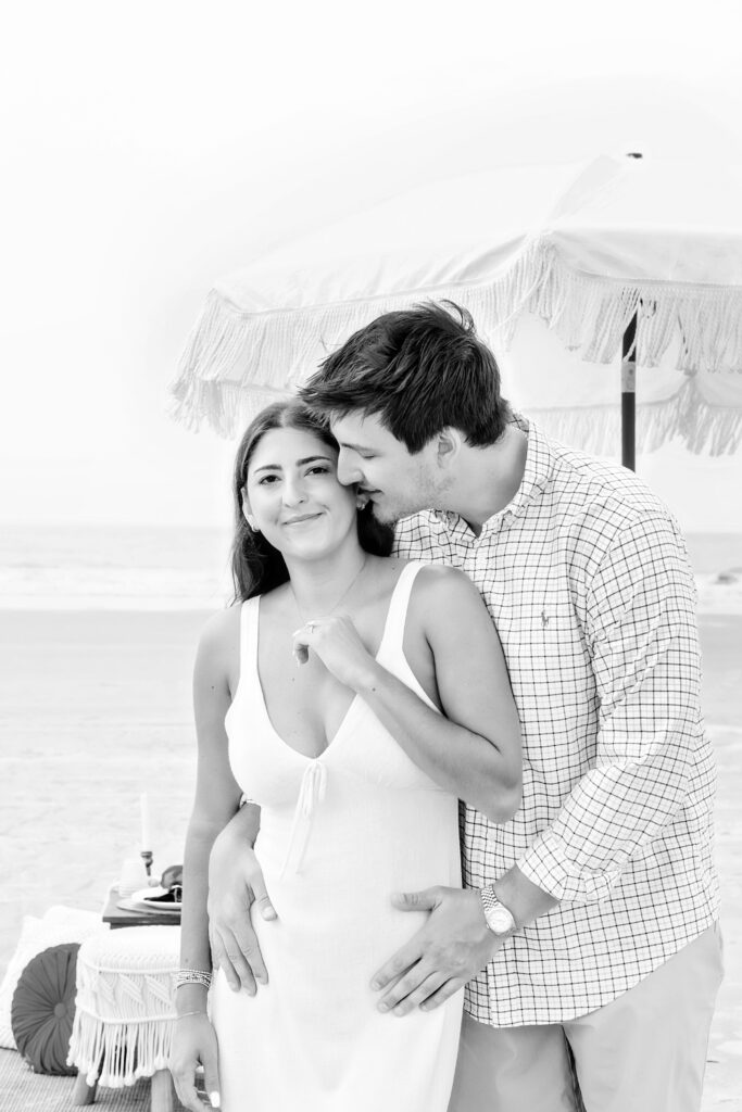 Marriage proposal on the beach in Hilton Head with a picnic set up