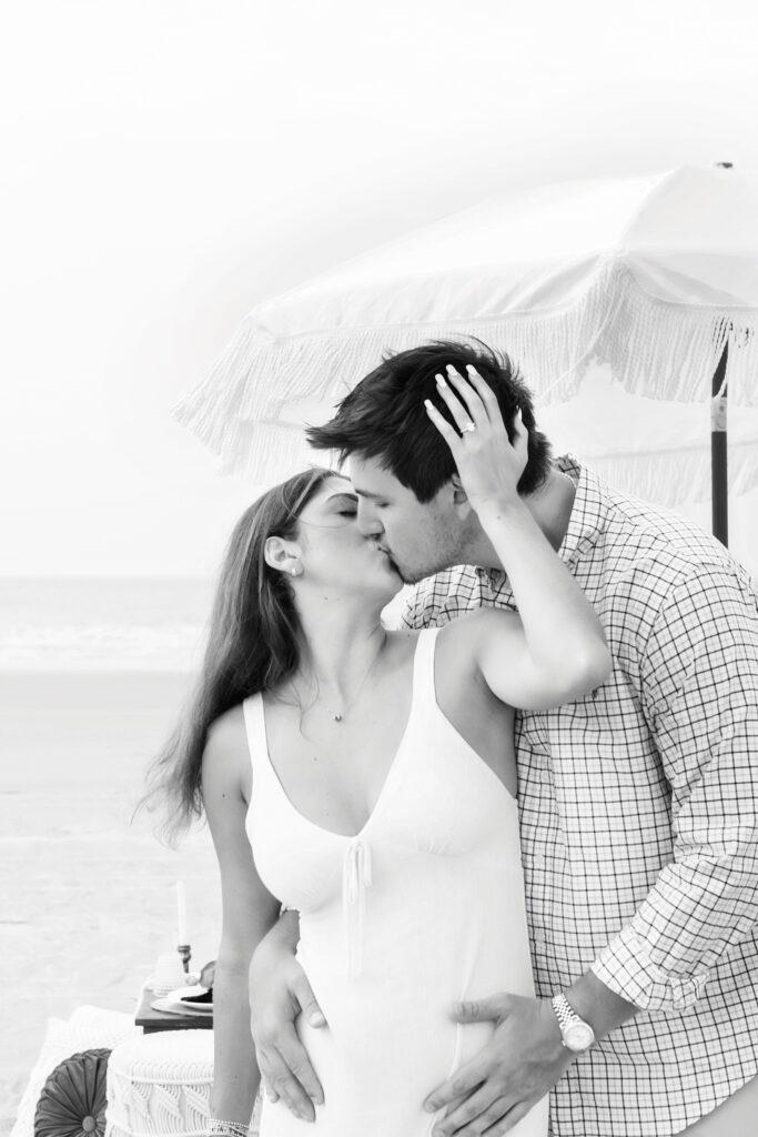 Marriage proposal on the beach in Hilton Head with a picnic set up