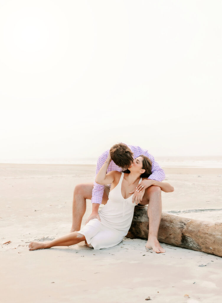 Marriage proposal photography on the beach in Hilton Head with a picnic set up