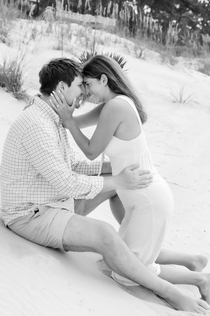 Marriage proposal photography on the beach in Hilton Head with a picnic set up