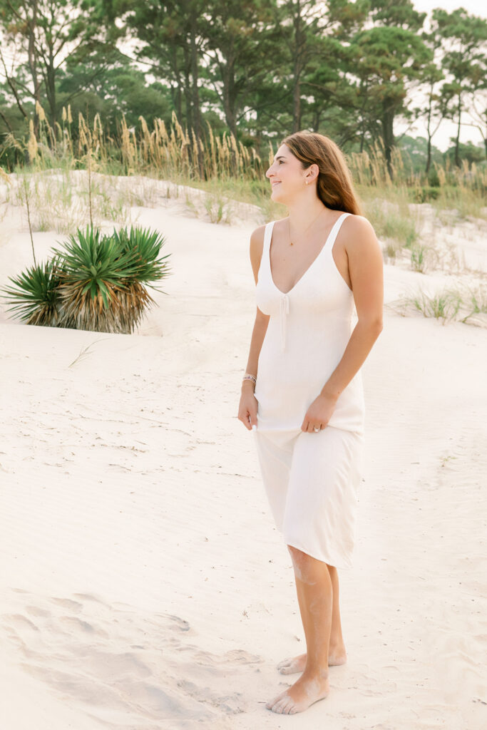 Marriage proposal photography on the beach in Hilton Head with a picnic set up