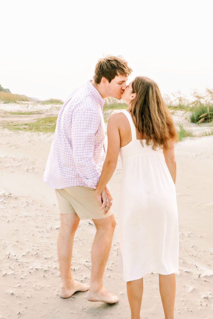 Marriage proposal photography on the beach in Hilton Head with a picnic set up