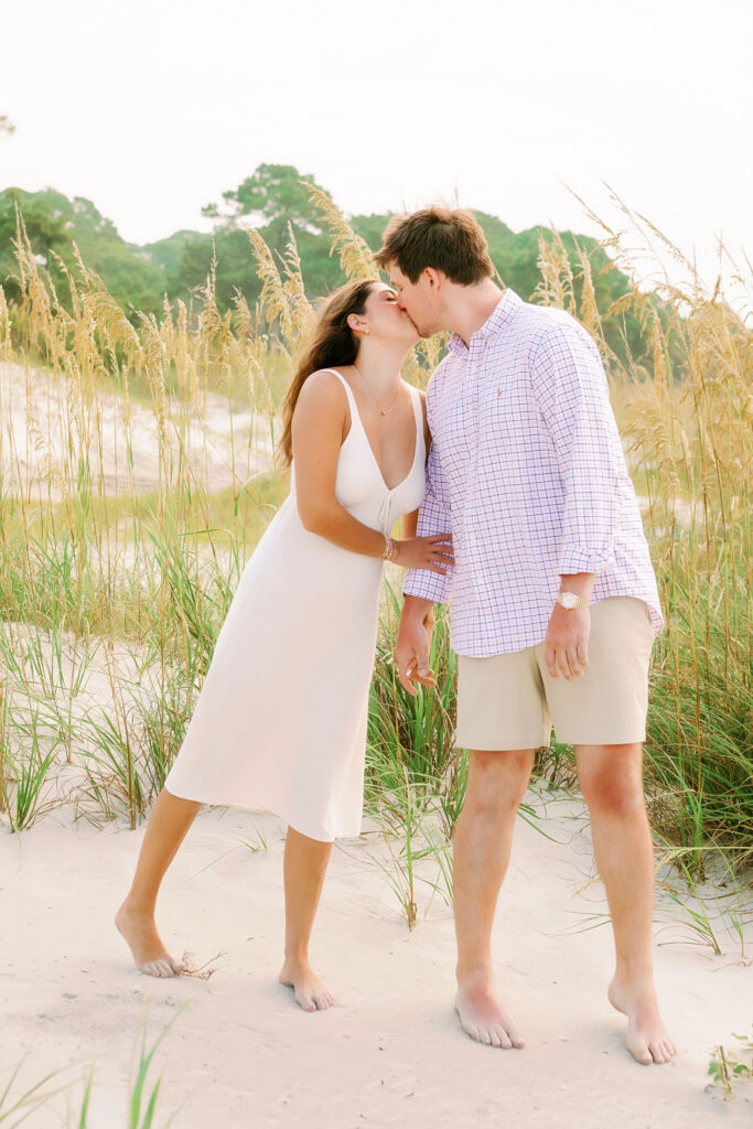 Marriage proposal photography on the beach in Hilton Head with a picnic set up