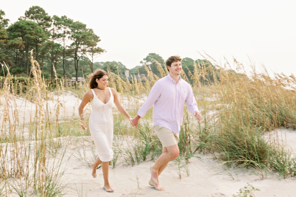 Marriage proposal photography on the beach in Hilton Head with a picnic set up