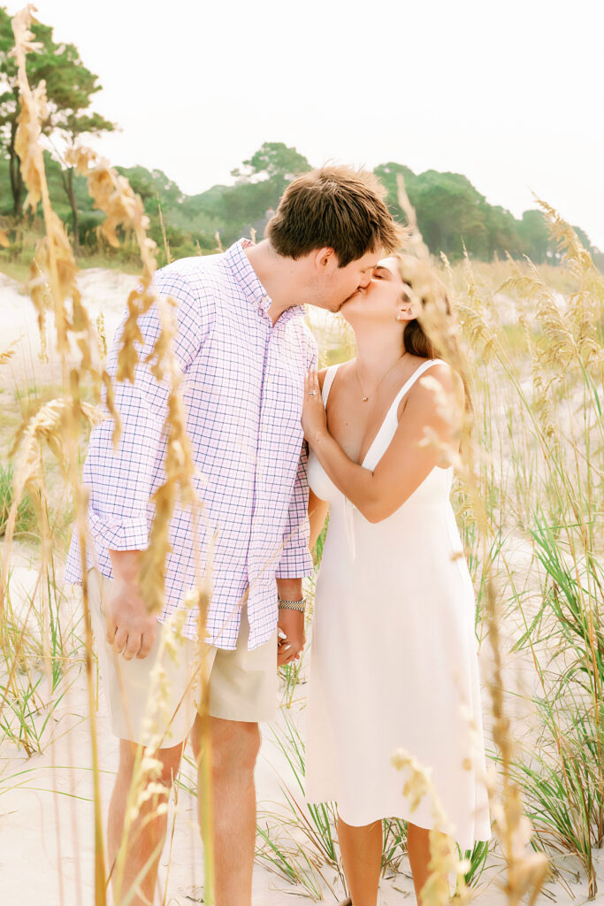 Marriage proposal photography on the beach in Hilton Head with a picnic set up