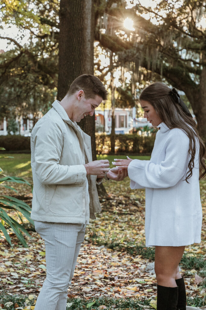 Marriage proposal capture by photographer Lisa Staff at Forsyth Park, Savannah