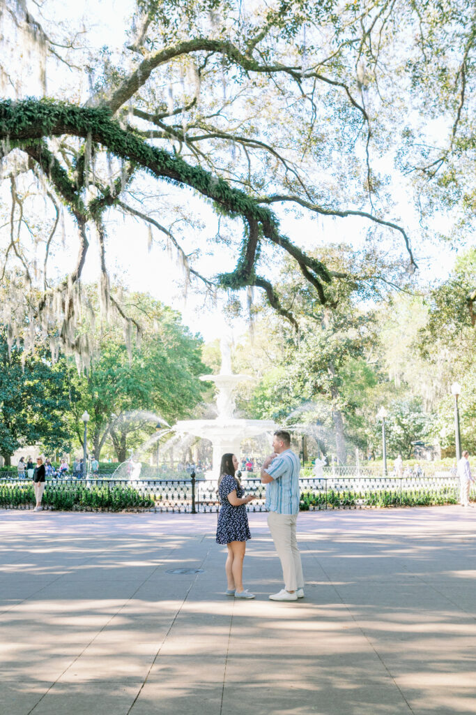 Marriage proposal captured by photographer Lisa Staff  at Forsyth Park, Savannah