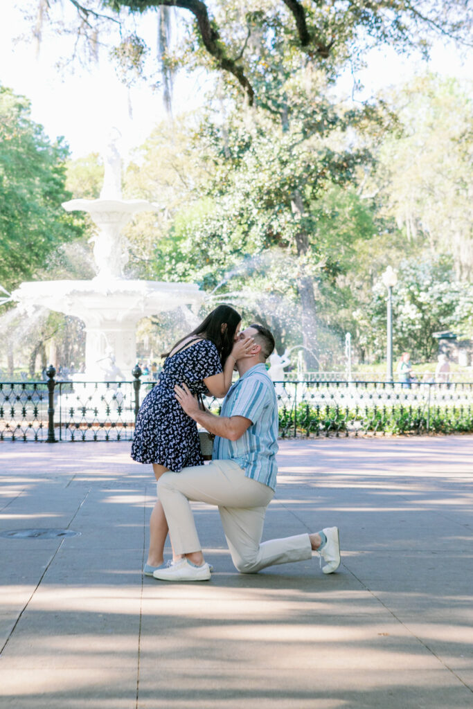 Marriage proposal captured by photographer Lisa Staff  at Forsyth Park, Savannah