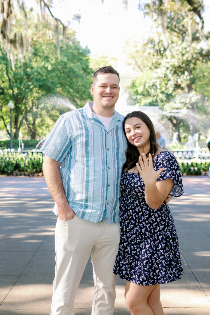 Marriage proposal captured by photographer Lisa Staff  at Forsyth Park, Savannah