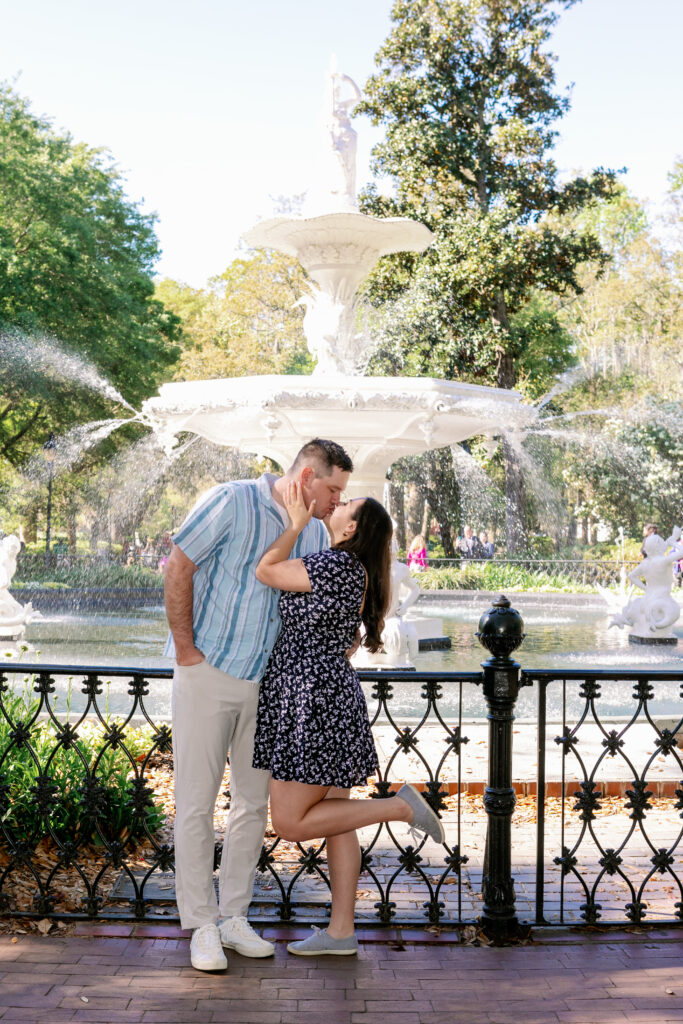 Surprise proposal photographed in Forsyth Park, Savannah