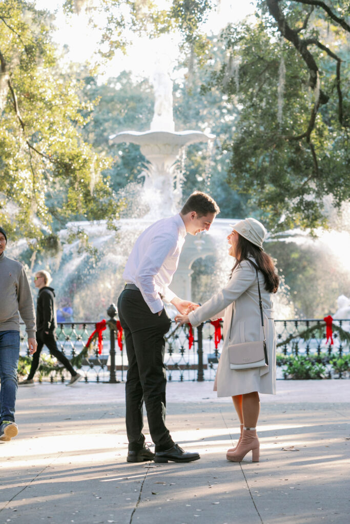 Marriage proposal captured by photographer Lisa Staff  at Forsyth Park, Savannah