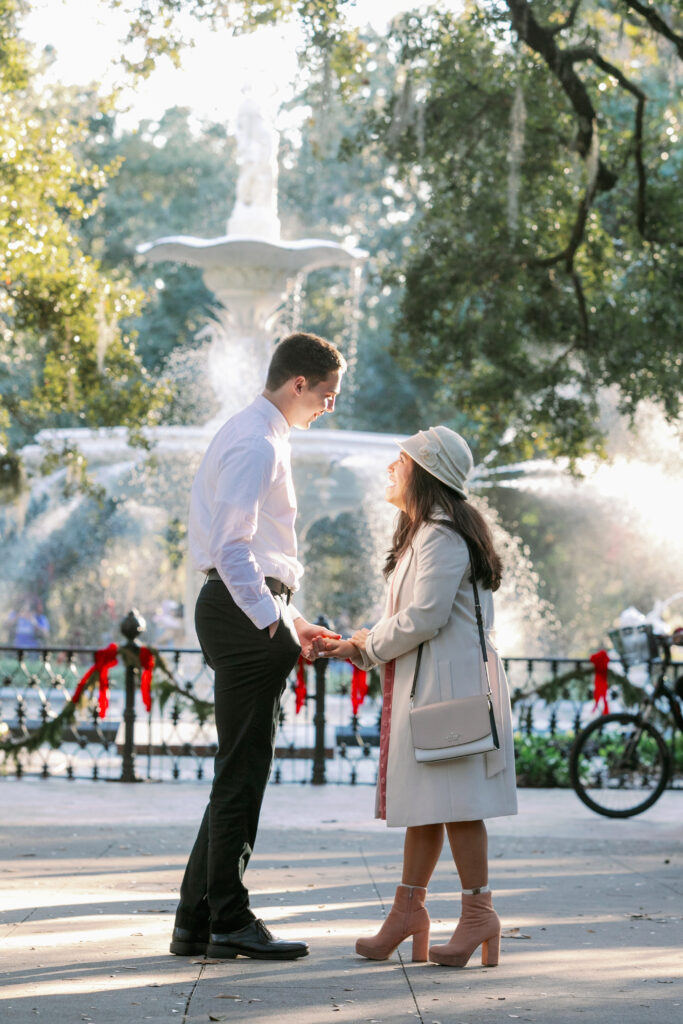 Marriage proposal captured by photographer Lisa Staff  at Forsyth Park, Savannah