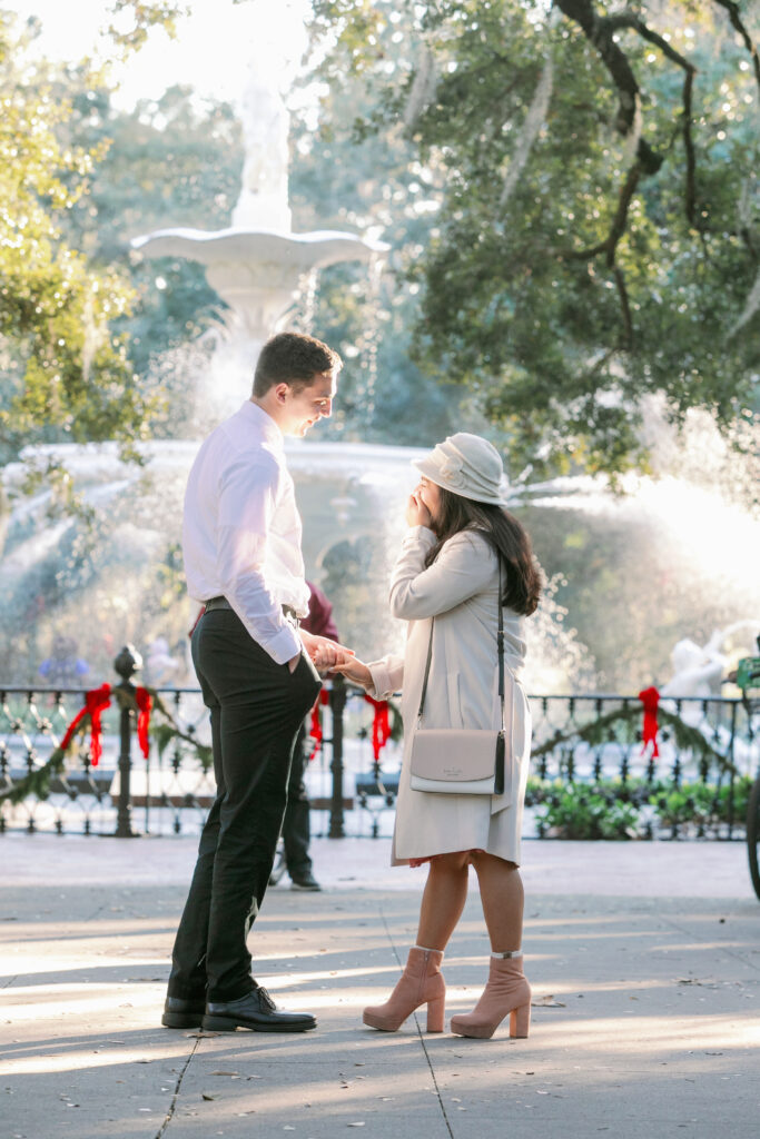 Marriage proposal captured by photographer Lisa Staff  at Forsyth Park, Savannah