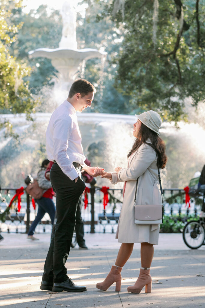 Marriage proposal captured by photographer Lisa Staff  at Forsyth Park, Savannah