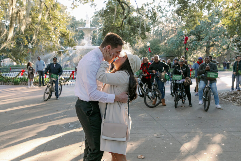 Marriage proposal captured by photographer Lisa Staff  at Forsyth Park, Savannah