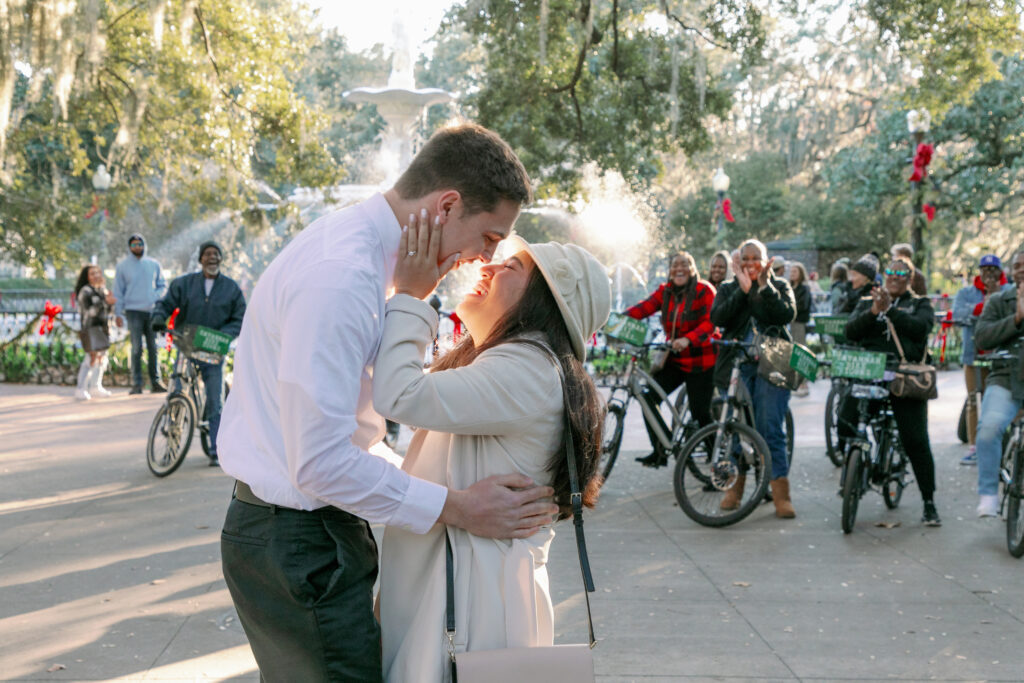 Marriage proposal captured by photographer Lisa Staff  at Forsyth Park, Savannah