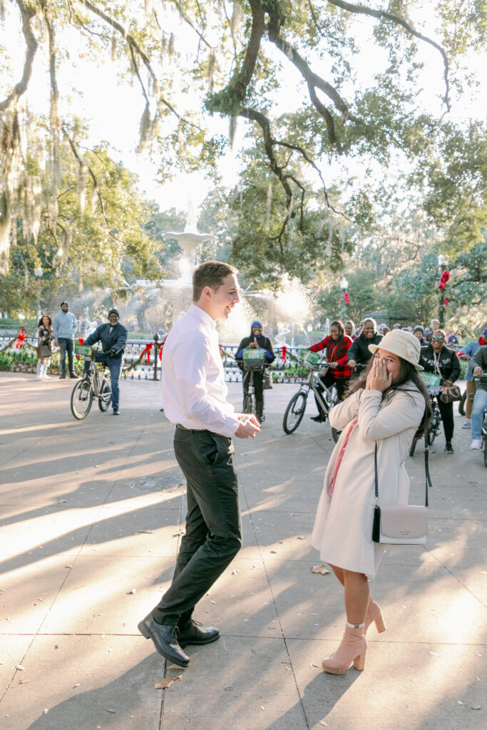 Marriage proposal captured by photographer Lisa Staff  at Forsyth Park, Savannah