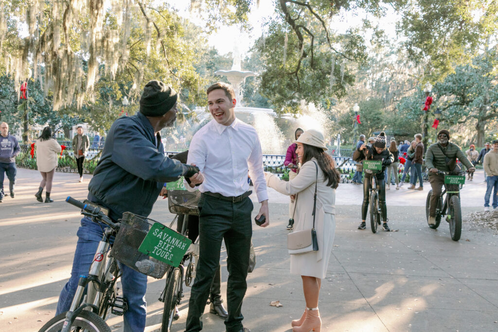 Marriage proposal captured by photographer Lisa Staff  at Forsyth Park, Savannah