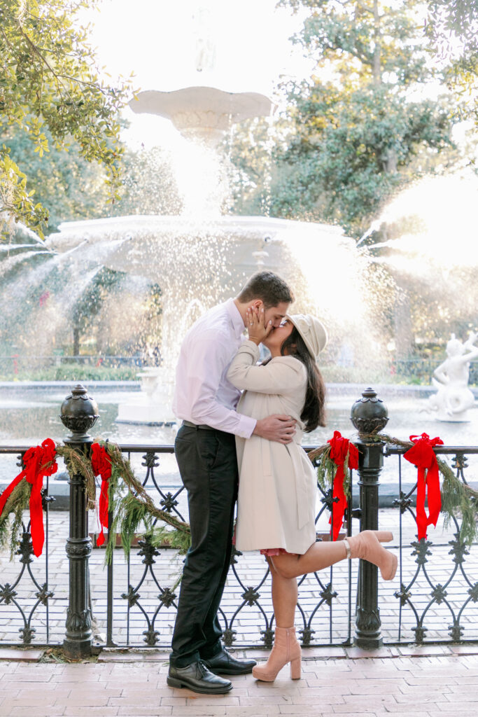 Marriage proposal captured by photographer Lisa Staff  at Forsyth Park, Savannah