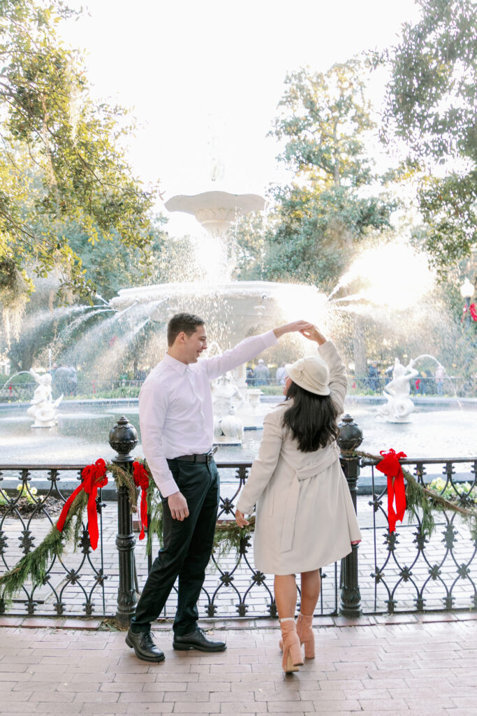 Marriage proposal captured by photographer Lisa Staff  at Forsyth Park, Savannah