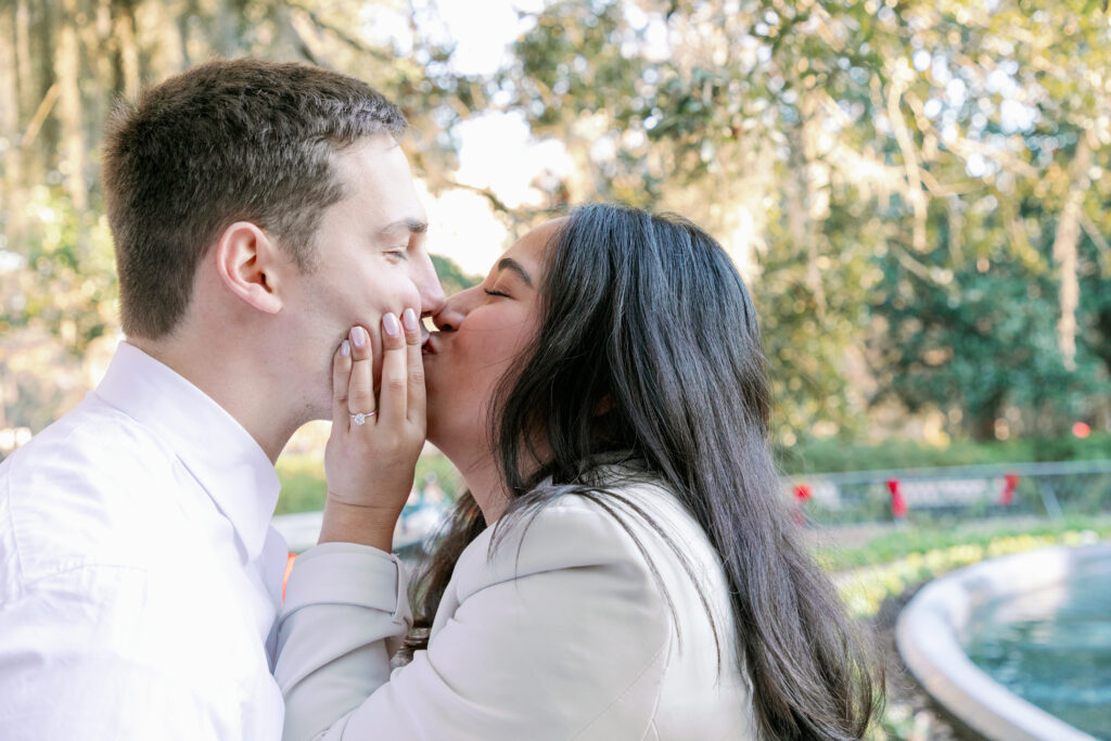 Marriage proposal captured by photographer Lisa Staff  at Forsyth Park, Savannah