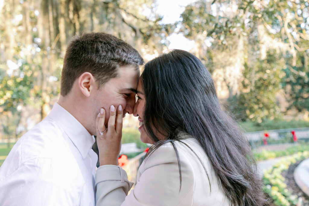 Marriage proposal photographed in Forsyth Park, Savannah