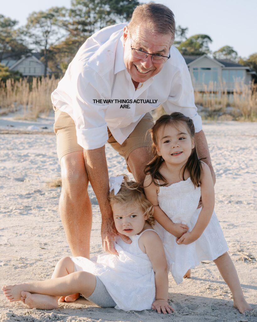 Family photograph session on the beach in Hilton Head with the kids playing and running
