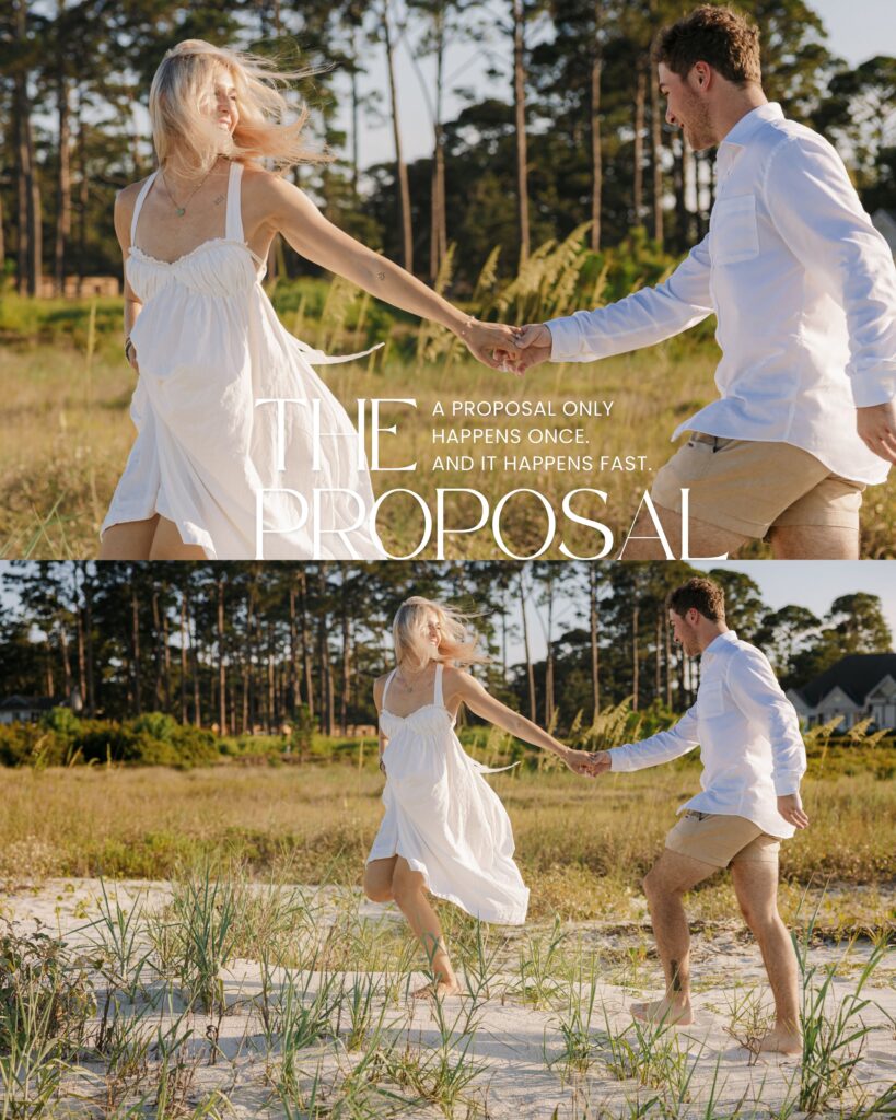Man and woman running through the beach grass in Hilton Head