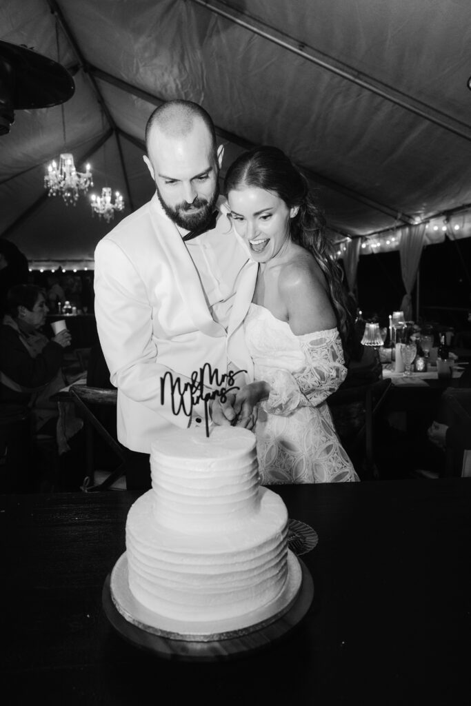 Groom helping with outfit change and then dancing and cutting the cake