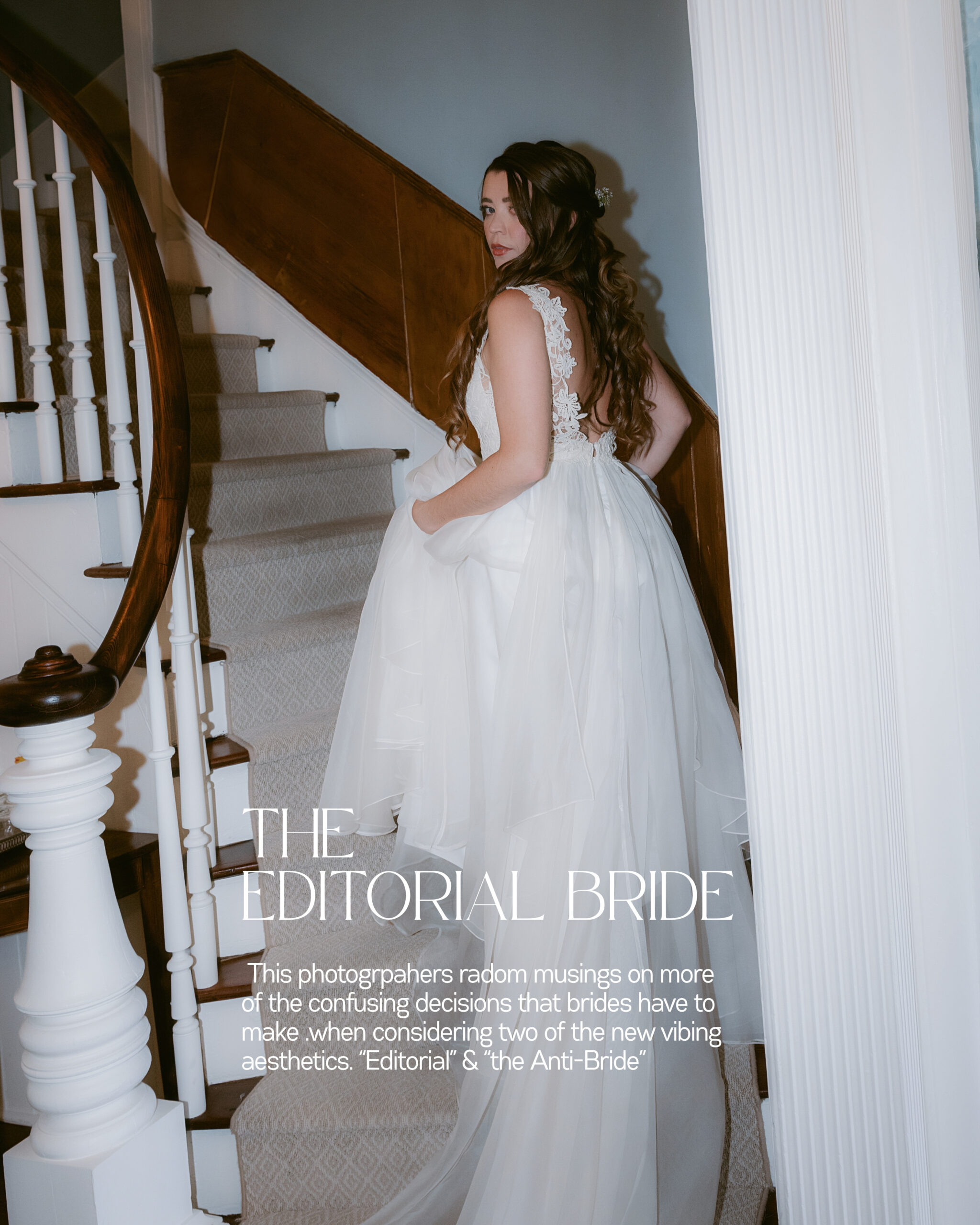 Bride walking up the stairs at Cuthbert House Inn in Beaufort