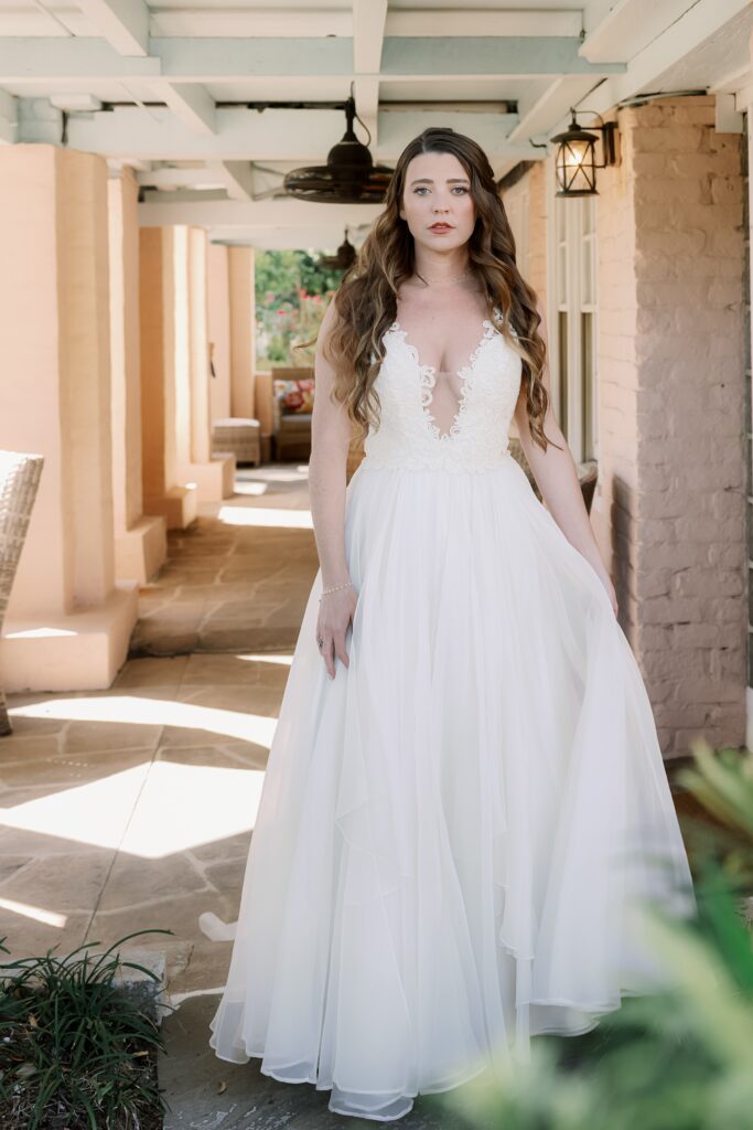 bride in her gown at the Cuthbert House Inn, Beaufort
