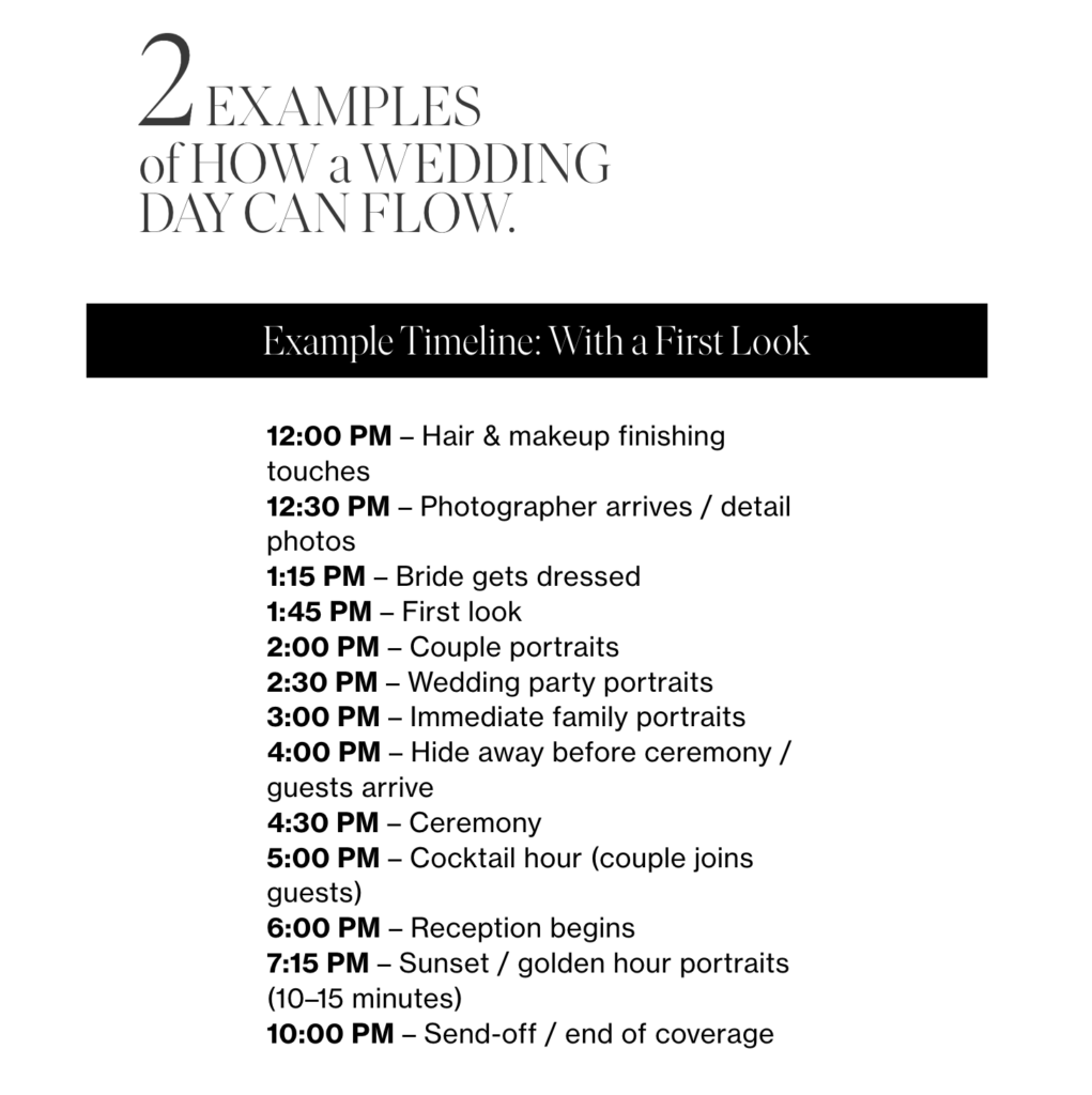 A perfect wedding day timeline for a first look